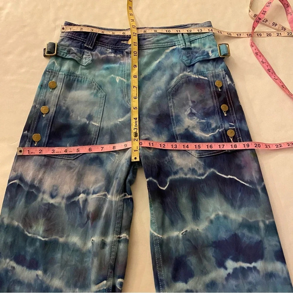 Ulla Johnson Wide Leg Flare Jeans High Rise Womens Size 8 Mixed Blue Ocean Waves - Picture 13 of 16